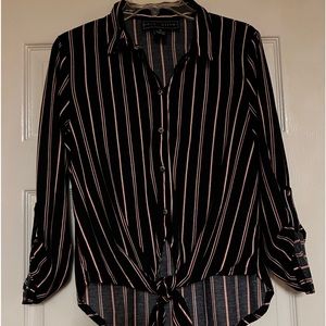 Navy Blue W/ Red & White Striped Blouse